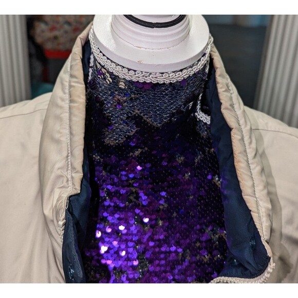 y2k Gear for Sports Medium Down Feather Reversible Navy Beige Quilted Vest - Picture 4 of 6